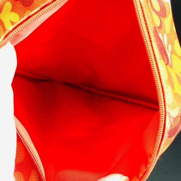 Vintage 70s Orange Flower Power Pyramid Cosmetic Bag, Travel Toiletry Pouch - Picture 7 of 13